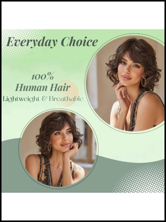100% Human Hair Wavy Bob Wig Glueless Lightweight Daily Wear